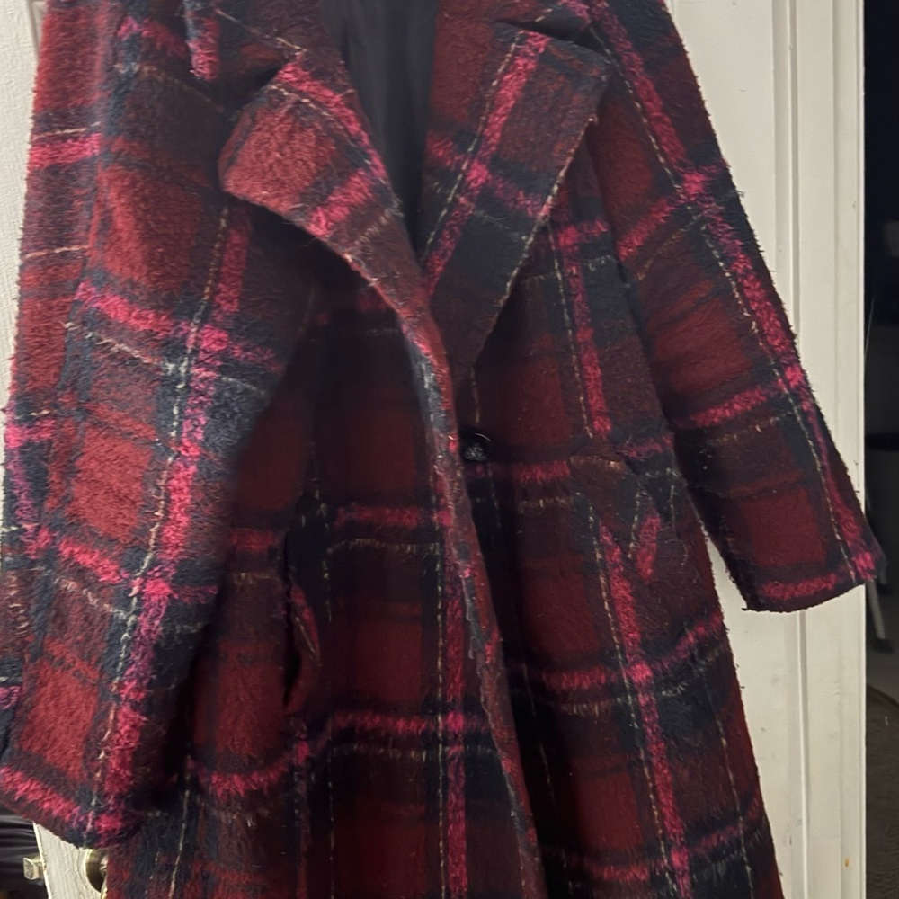 RACHEL Rachel Roy Red and Black Plaid Teddy Jacket